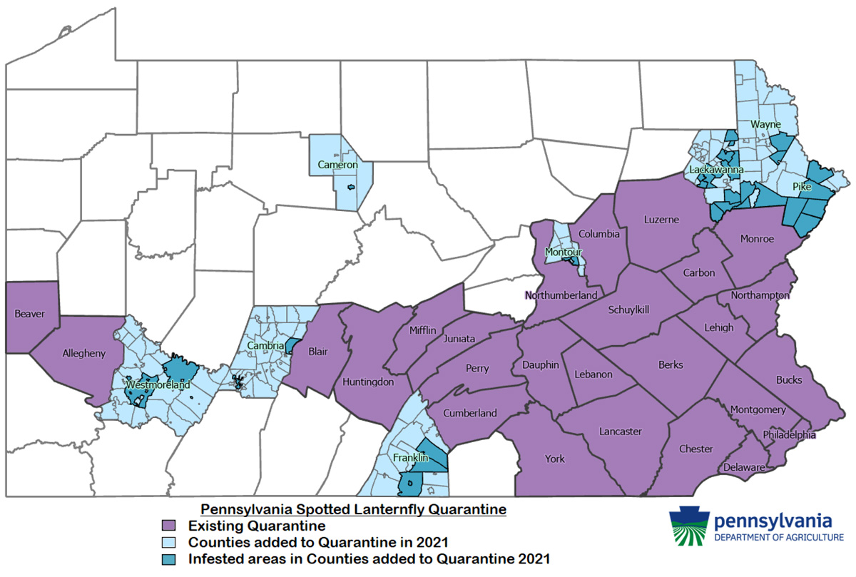 March 10 2021 Quarantine Map for the Spotted Lanternfly